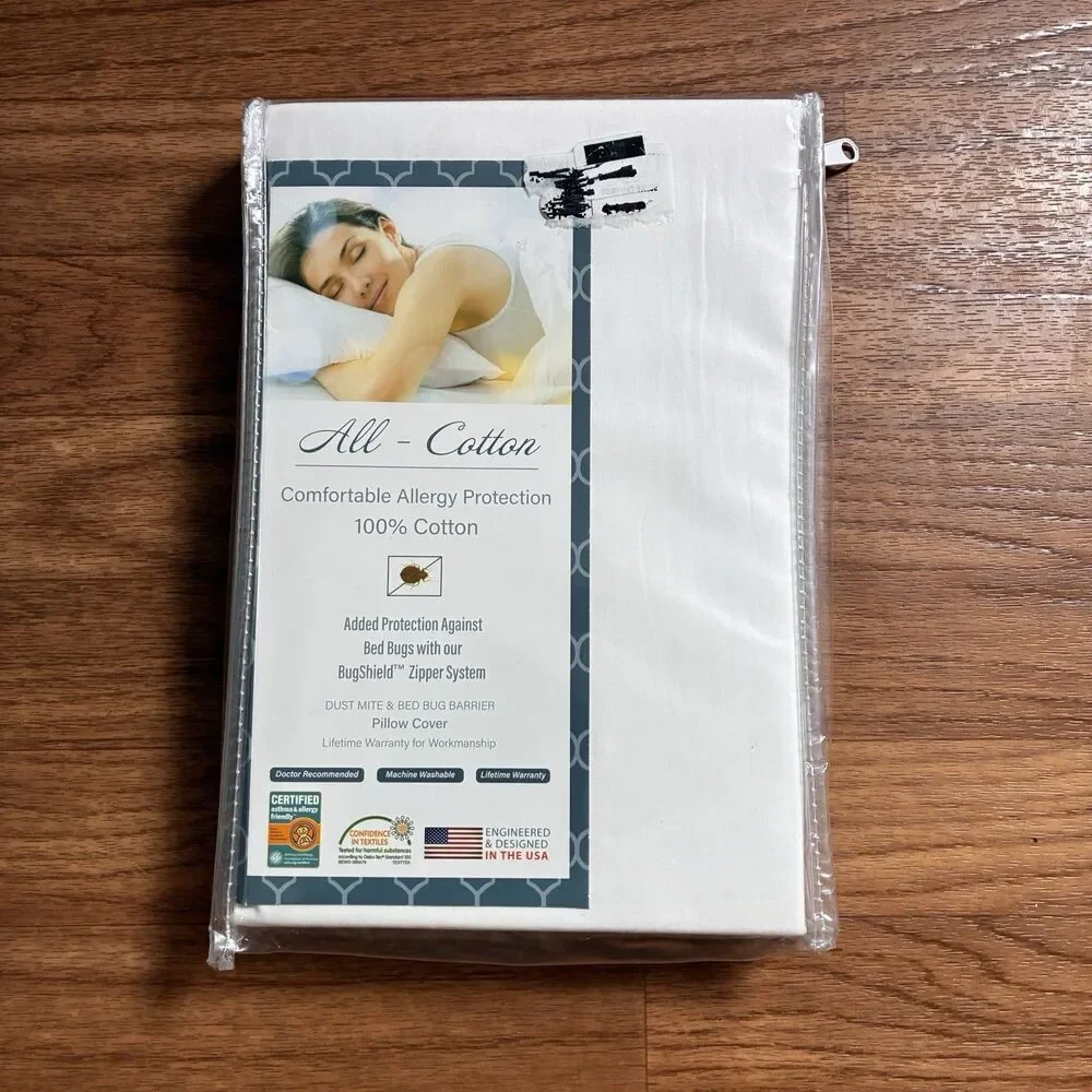 All-Cotton Comfortable Allergy Protection Pillow Cover. 21”x27” White. New